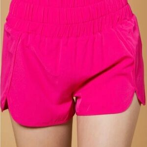 Smocked Waistband Active Wear Shorts Hot Pink